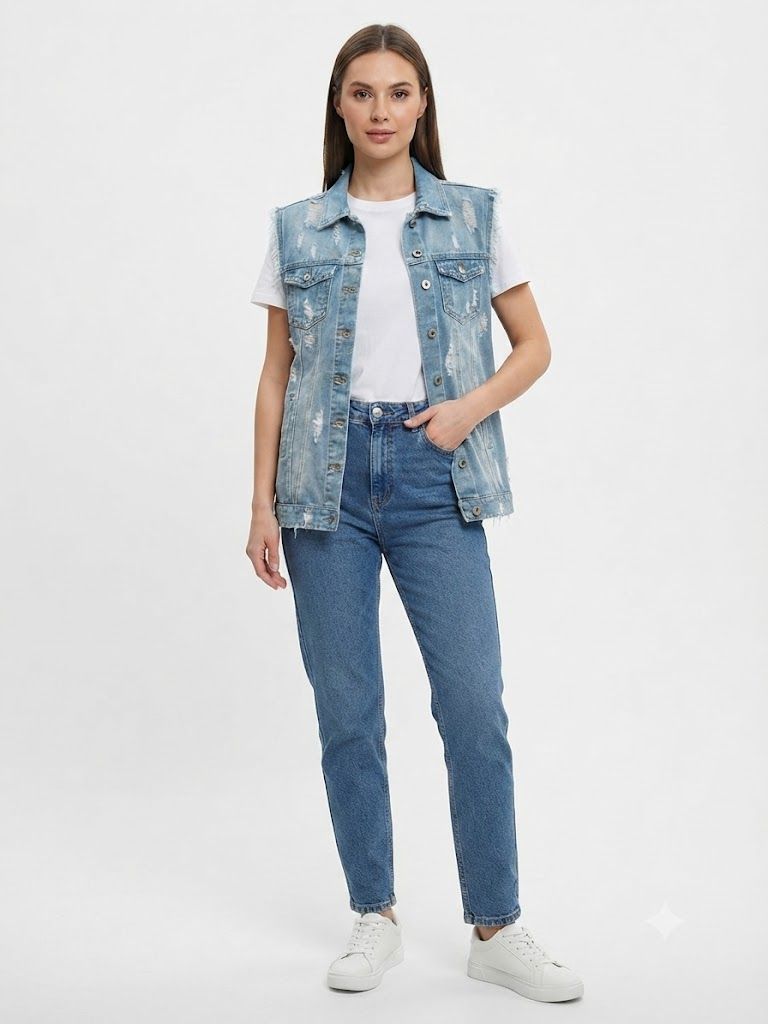 Distressed Denim Vest